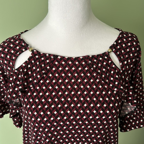 MICHAEL KORS Burgundy Flutter Sleeve Top Size Medium - Picture 4 of 11
